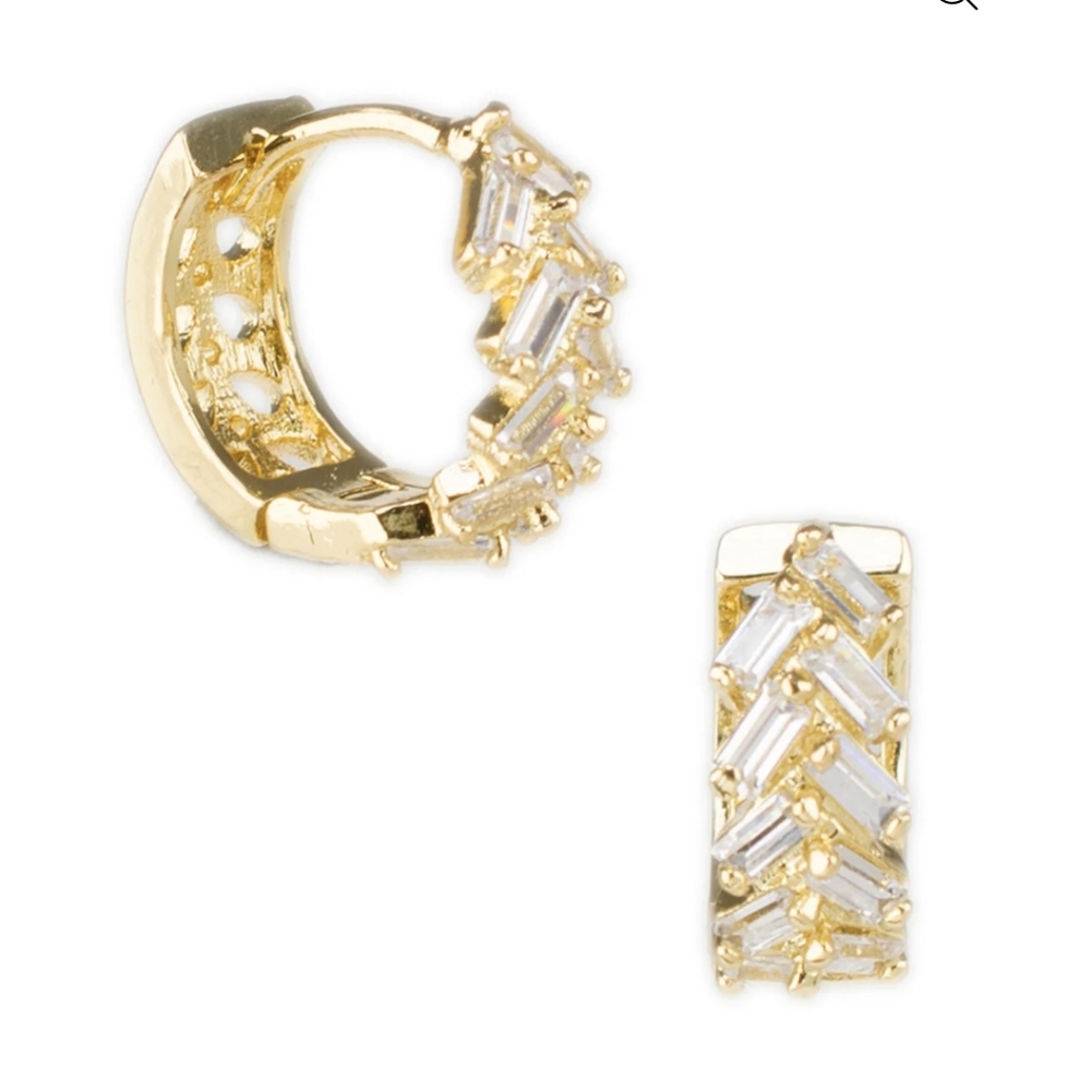 2/$110‎ Baguette CZ Chevron Huggie Hoop Earrings